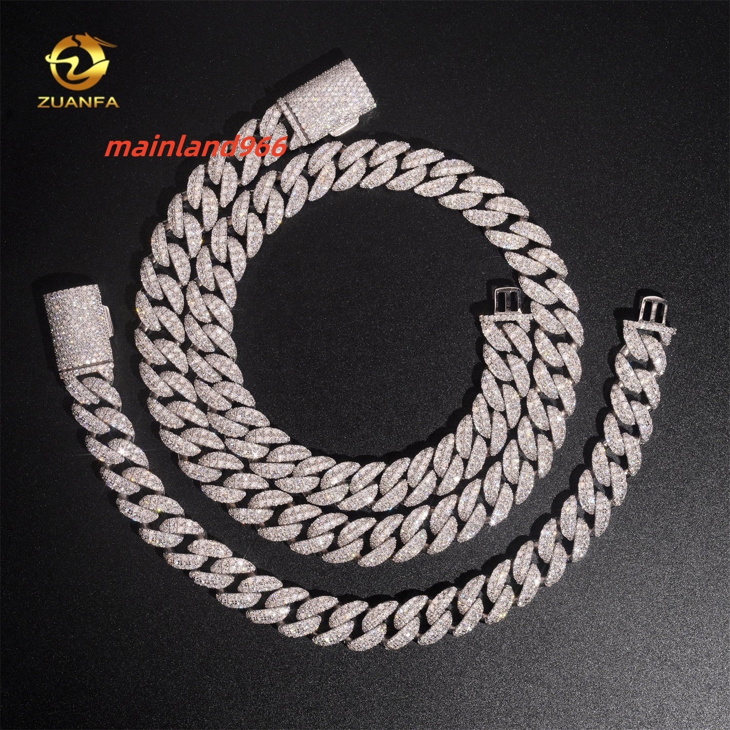 Hot Sale Moon Shape Hip Hop Jewelry Iced Out 12mm Sliver 925 Lab Diamond Moissanite Cuban Link Chain