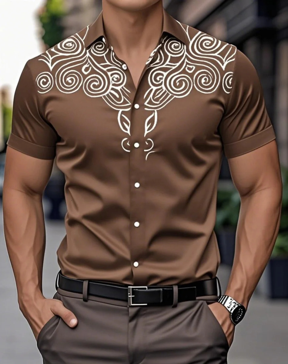 Mens 3D Retro Print Denim Shirt ShortSleeved Outdoor Street Fashion Classic Western 250725