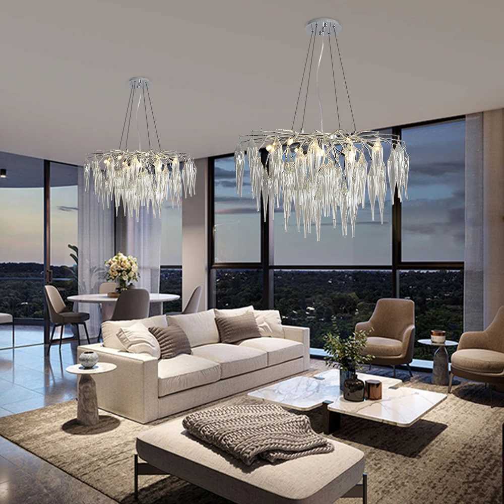 Modern Gold Crystal Chandelier Ceiling for Living Room Decor Bedroom Hotel Lobby Silver Hanging Branch Pendant Light FixtureXJ250725