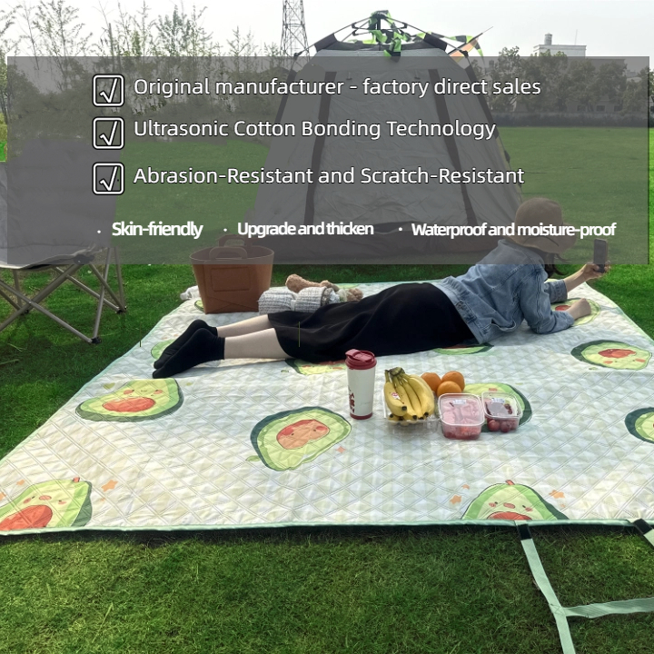 Outdoor moisture-proof mat, thickened picnic mat, camping outdoor waterproof lawn tent, portable floor mat, outdoor beach canvas Super cute avocado