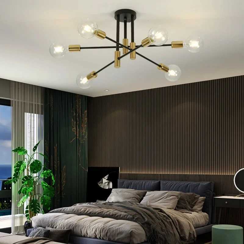Retro Industrial Wrought Iron Ceiling Chandeliers LED Ceiling Lamp Home Luminaire Modern Living Room Lamps E27 Decorative Lights XJ250725