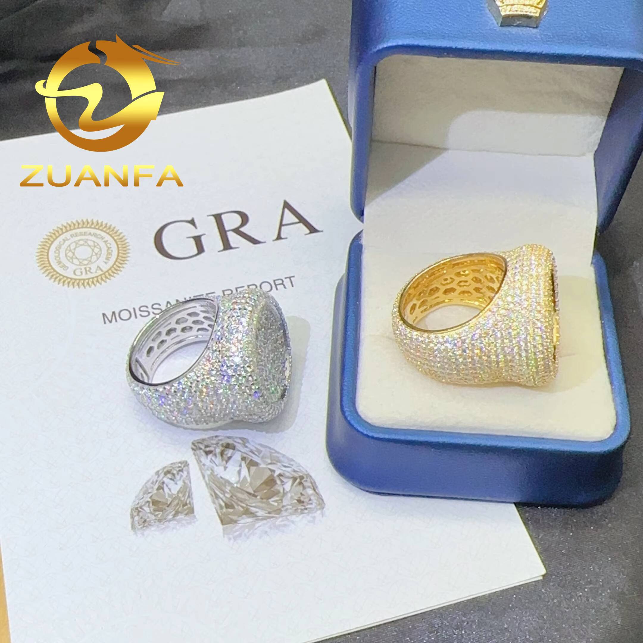 Fashion Rapper Jewelry Full Paved VVS Moissanite Diamond Ice Out Round Engsgement Ring Shining Hip Hop Rings