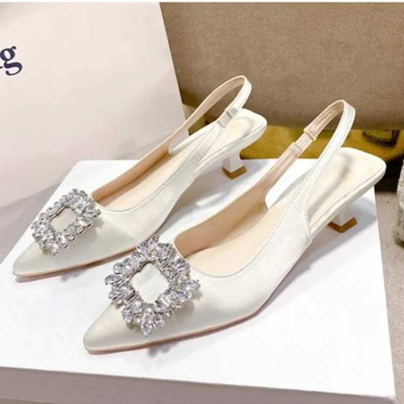 Summer Women Sandals New Womens Shoes Pointed Toe Shallow Nude Pink Diamond Shoes Low Heel Back Strappy Shoes Women dress shoes Z250725