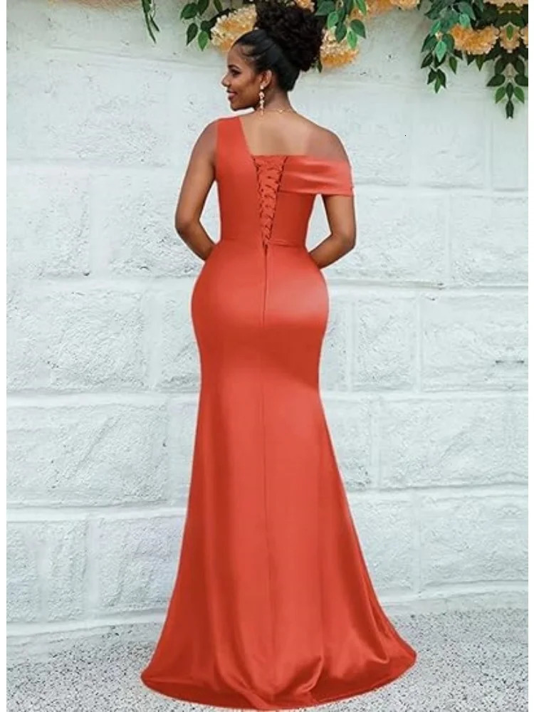 Mermaid One Shoulder Bridesmaid Dresses for Women Satin Long Corset Prom Formal Evening Gown 250725