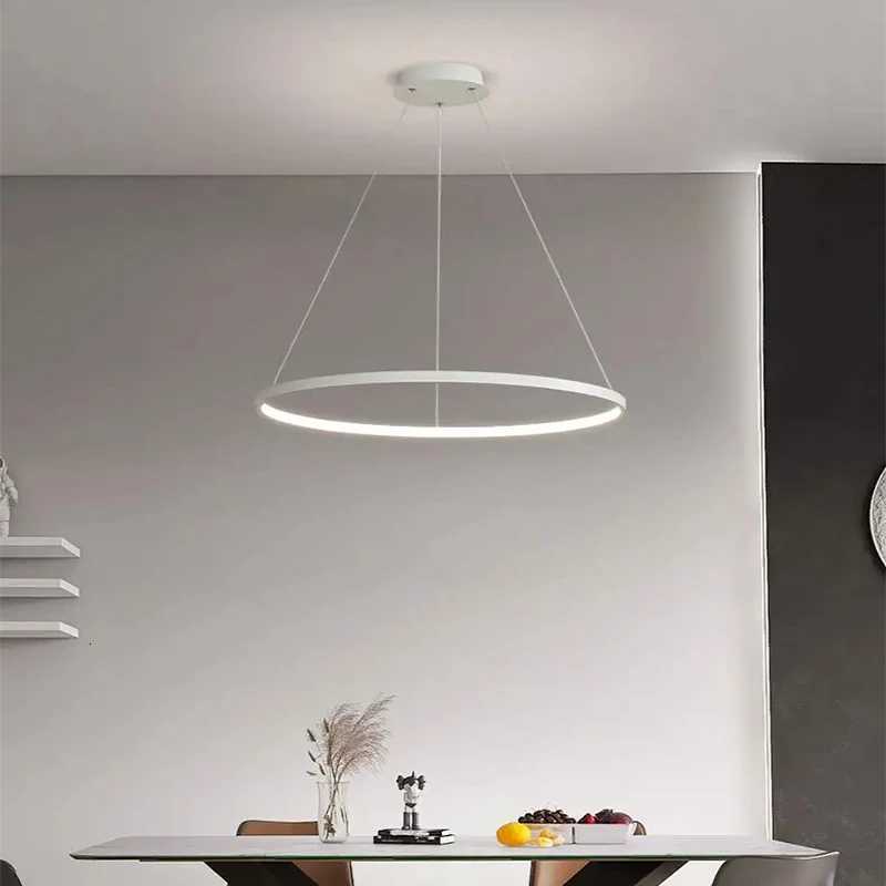 Modern Round LED Chandelier Black/White - Dimmable Pendant Light for Kitchen Living Room Surface Mounted Minimalist Home Light XJ250725