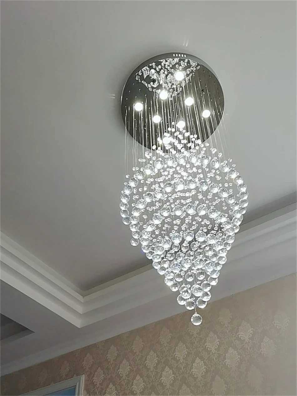 Modern GU10 LED Crystal Chandelier Lamp Stair Light Droplight Villa Double Entry Long Circular Crystal Lighting For LobbyXJ250725