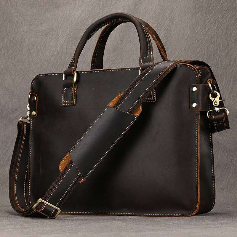 Top grade genuine leather briefcase 15 16 inch laptop Luxury Bag business bag vintage fashion original handmade men totes handbags male OLOEY