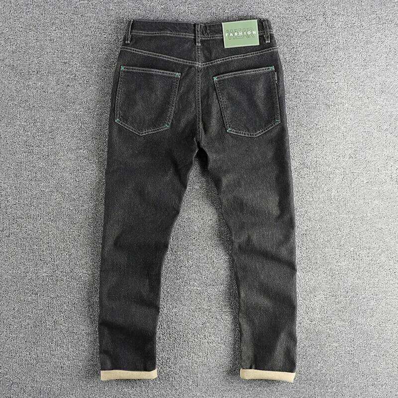 Embroidery Craft Black Wash Retro American Trend Jeans Men Slim Straight Leg Four Seasons Matching Pants