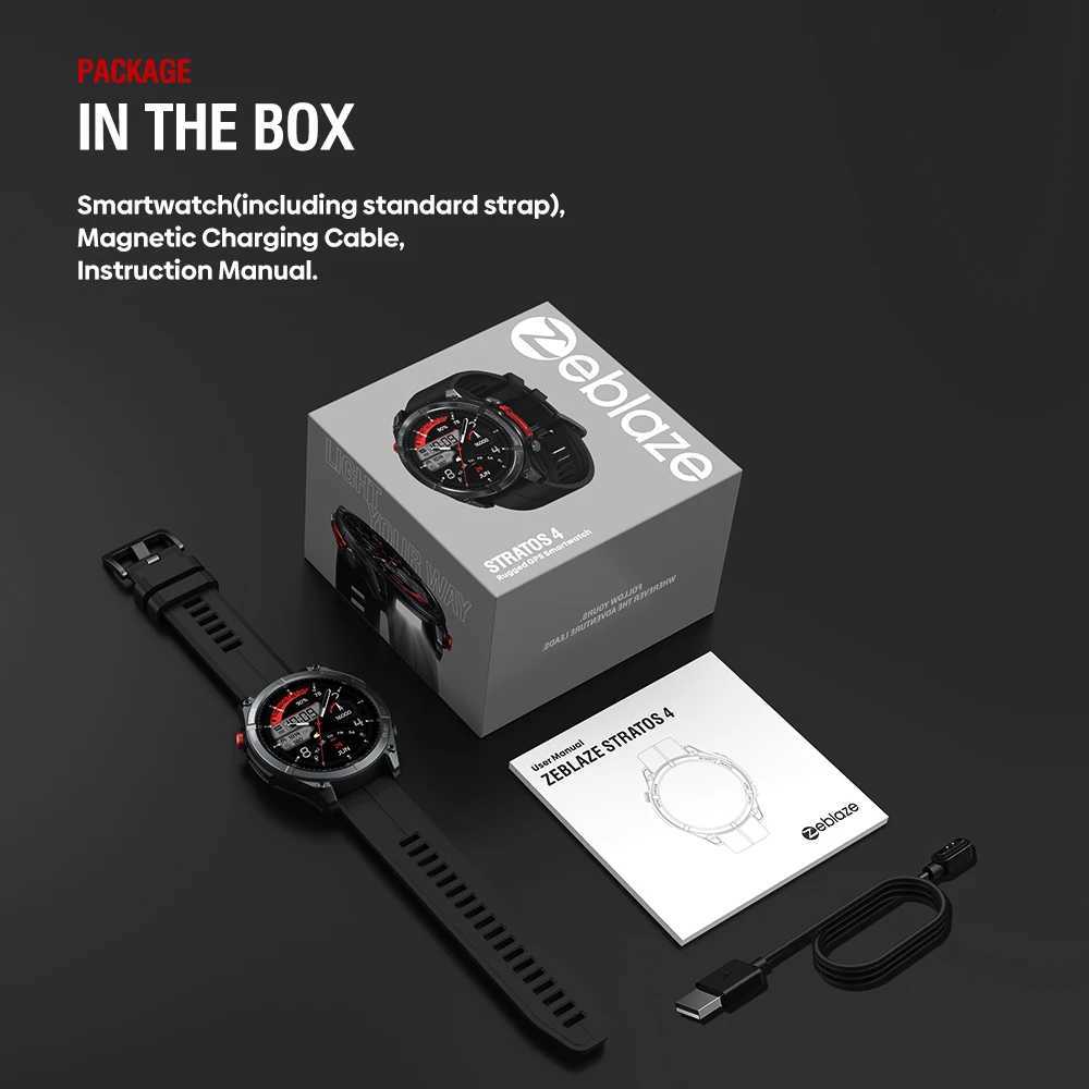 2025 Zeblaze Stratos 4 GPS Smartwatch 1.43 AMOLED Screen Heart Rate Blood Pressure Altimeter Flashlight Voice Calling Smart Watch X250726