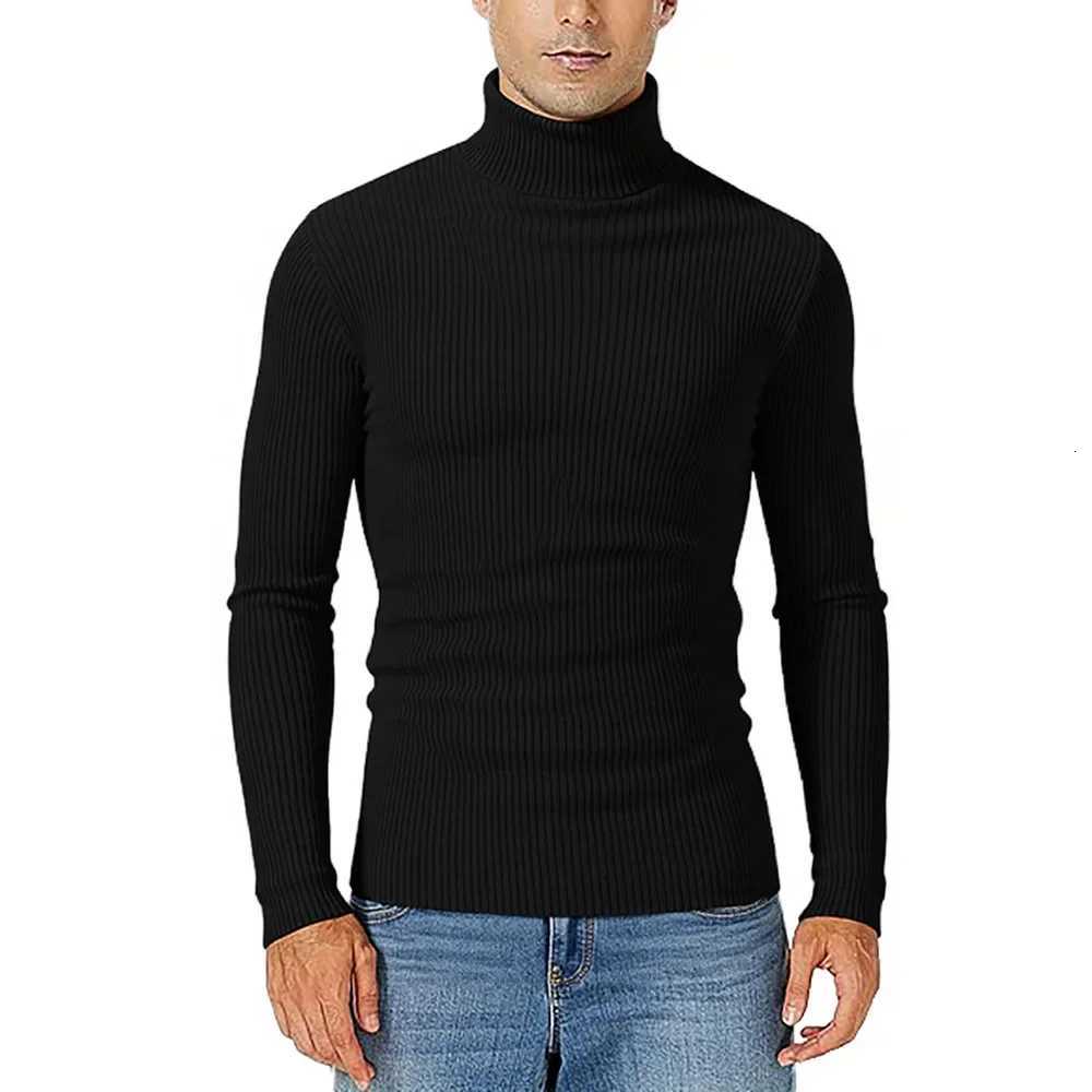 Autumn Mens Striped Sweater Windproof Turtleneck Slim Fit High Elastic Warm Knitwear Casual Basic Style Knitted Pullovers Z250725