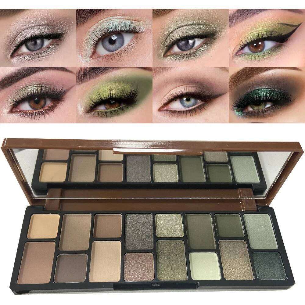 16 Color Green Pearl Palette Waterproof Lasting Dia Shimmer Eyeshadow Sparkling Crystal Eye Makeup Cosmetic
