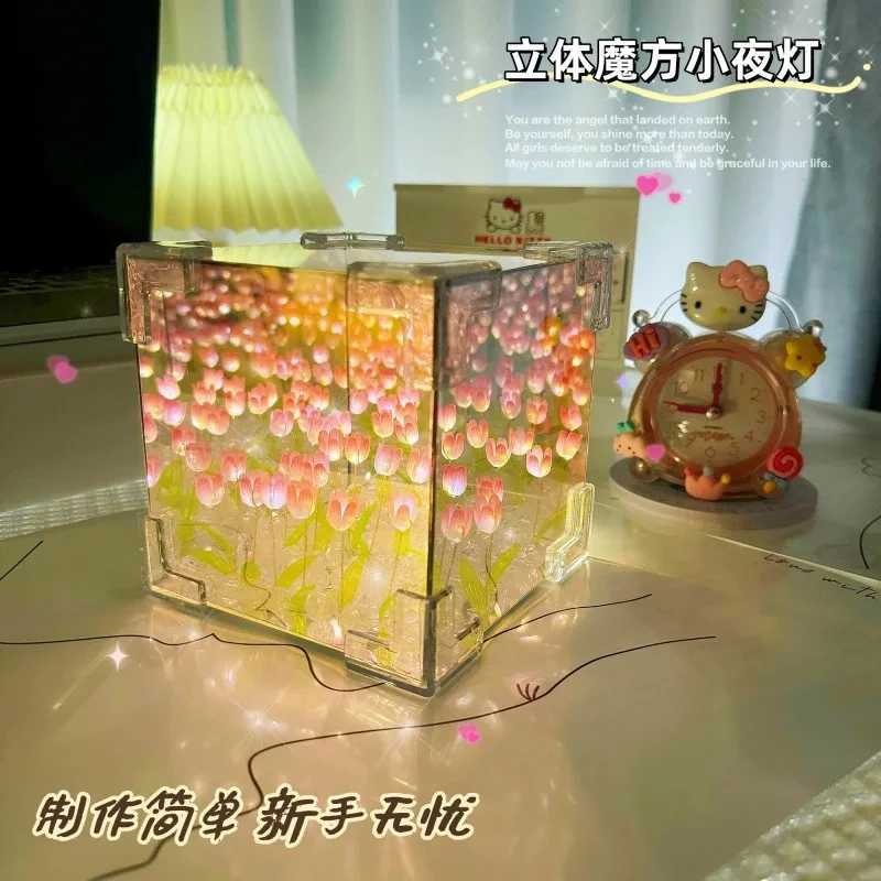 Creative Diy Tulip Flower Sea Cube Three-Dimensional Small Night Lamp Material Package for Girlfriend Couple XJ250725