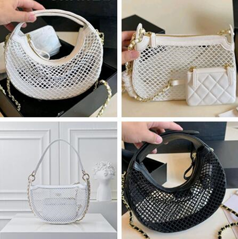25s Fishnet Bag Classic Diamond Hollowed Out Mesh Shoulder Bag Ladies Designer Handbag Gold Hardware Buckle Handle Makeup Bag Chain Strap Crossbody Bags
