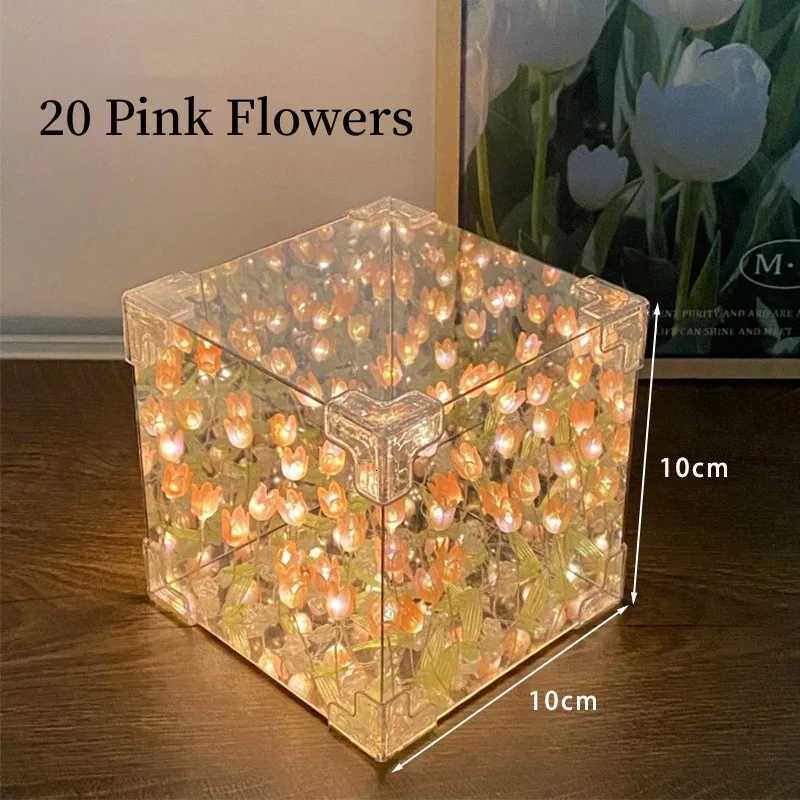 20 Flowers DIY Flower Sea 3D Cloud Tulip Night Light Mirror Table Lamps Bedroom Ornaments Mirror Table Lamps Bedside Gift XJ250725