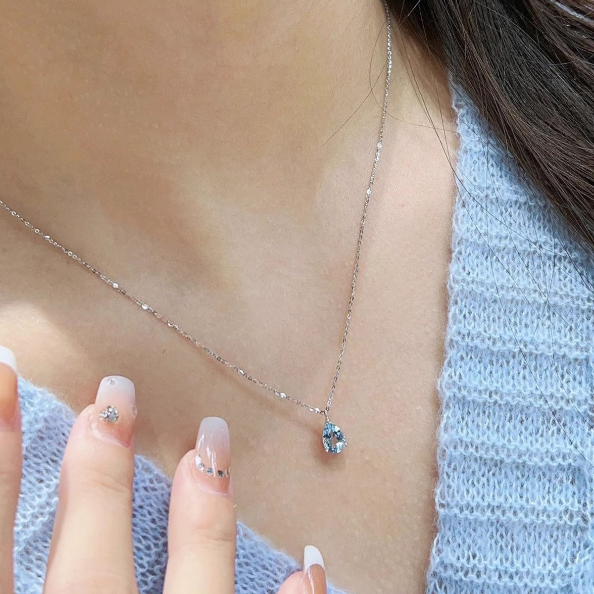 2025 Choucong Brand Water Drop Pendant Luxury Jewelry Genuine 100% 925 Sterling Silver Pear Cut Sky Blue Zircon CZ Diamond Sweet Cute Clavicle Necklac