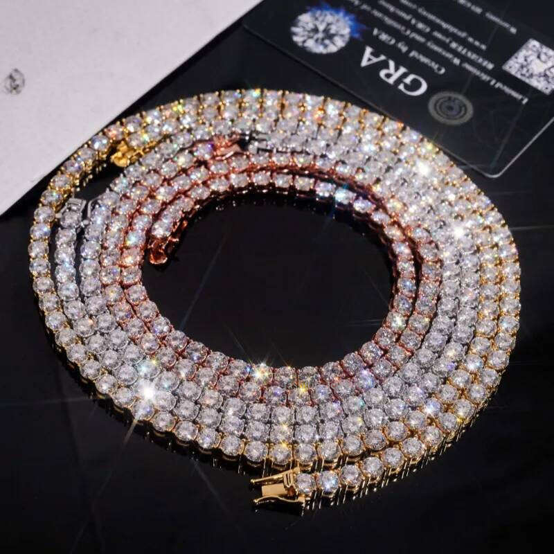 Passed Test 5mm 18-24inch Yellow White Rose Gold Plated Sterling Sier VVS D Color Moissanite Tennis Chain Necklace Bracelet Links For Women/Men