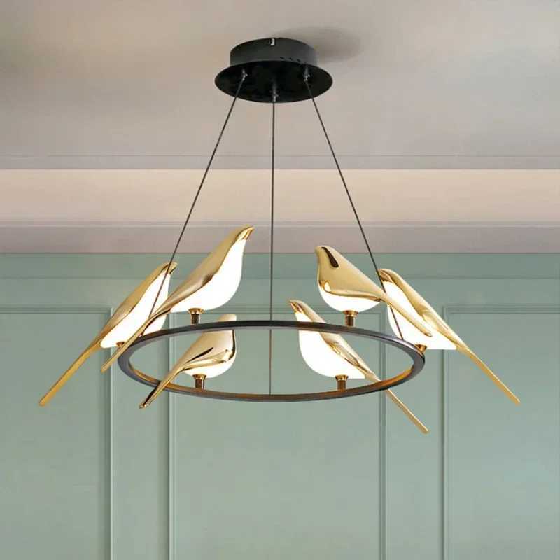 Pendant Lamps Postmodernism Art Gold Magpie Bird LED Chandelier for Loft Living Room Restaurant Home Decoration Lighting XJ250725
