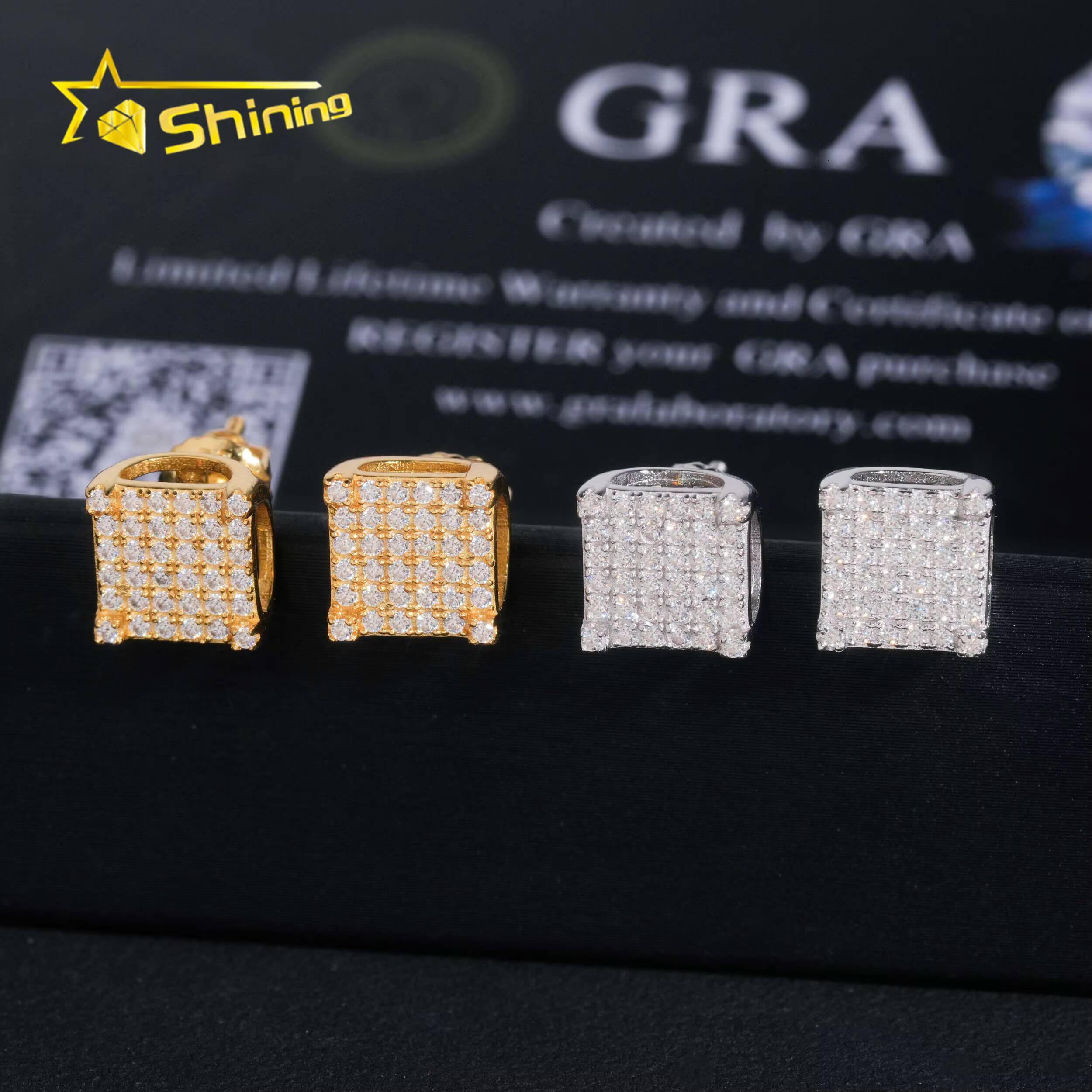 Wholesale Price Gold Plated 925 Silver 8mm Width Moissanite Earrings Hip Hop Jewelry Men Women Moissanite Ear Studs