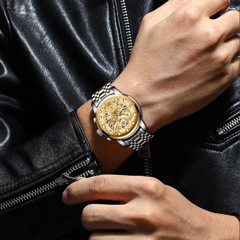 Mens Business Watch Skeleton Design Fashion Mechanical Style Stainless Steel Quartz Movement Waterproof Mens Wristwatch X250726