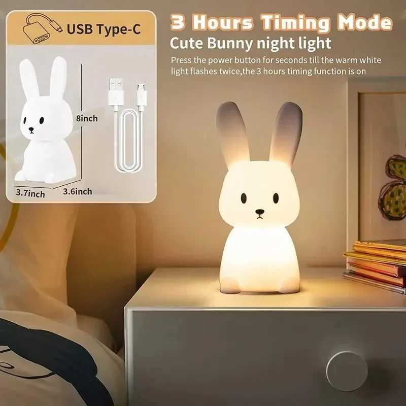 3D Silicone Rabbit Touch Sensor Night Light Cute Animal Light Bedroom Decor Gift for Kid Baby Child Table Lamp Home Decor XJ250725