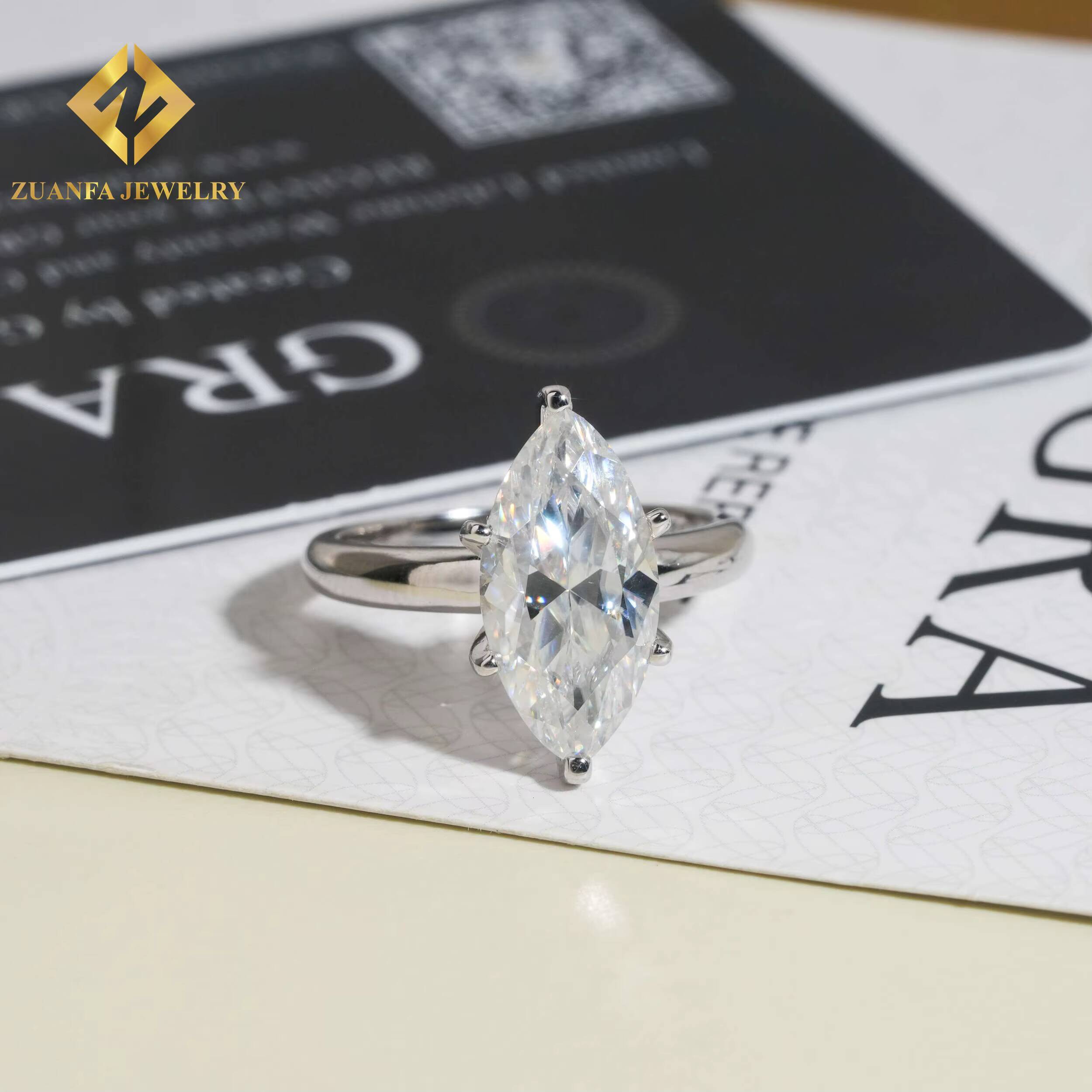 Pass Diamond Tester Marquise Cut 925 Sterling Silver VVS Moissanite Rings Jewelry Diamond Engagement Rings for Women