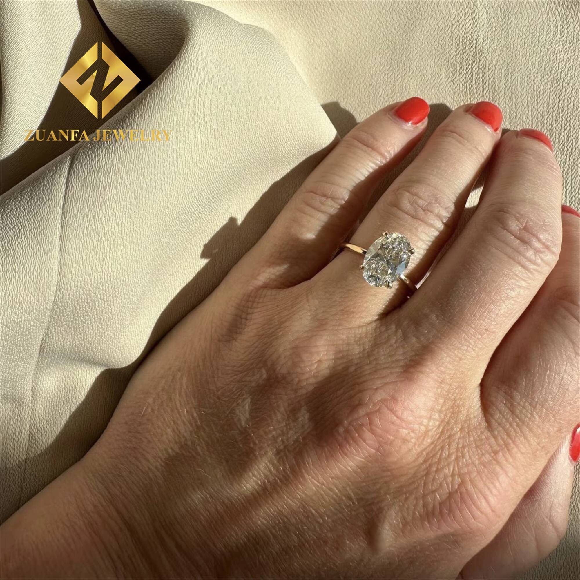 Custom Made 14k Solid Gold Luxury Gorgeous Bridal Wedding Jewelry 3Ct Crushed Oval Lab Grown Diamond Engagement Wedding Ring