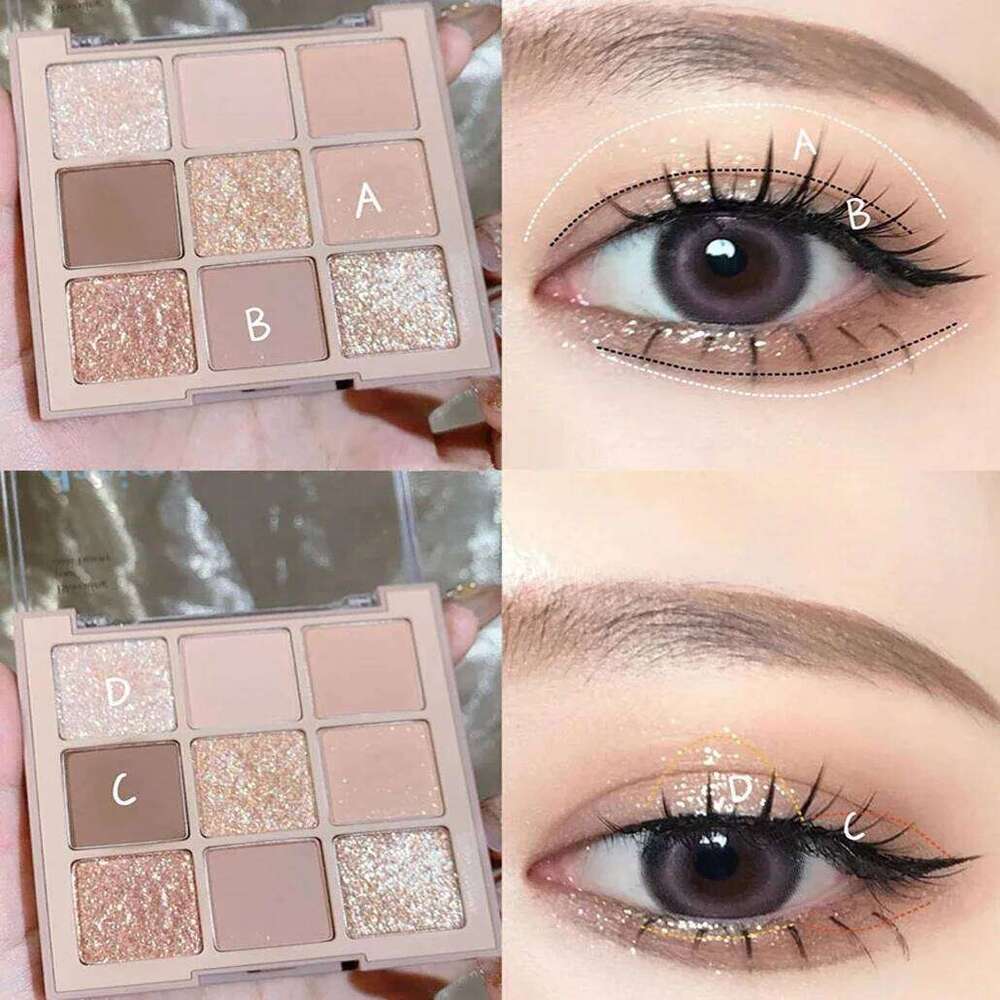 Caramel Brown 9 Colors Shadow Palette Pearly Matte Earth Color Eyeshadow Pallete Shiny Sequins Eye Pigments Lasting Makeup