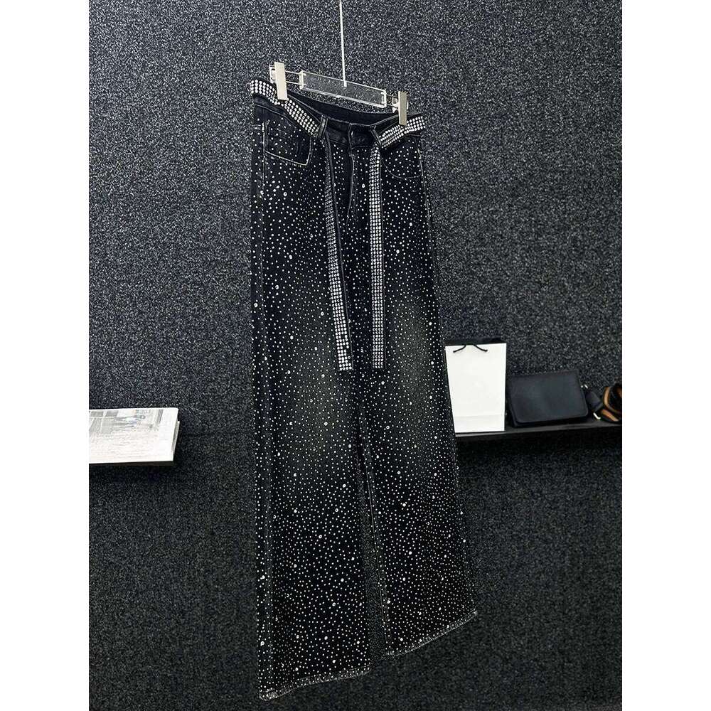 Men's 2025 Autumn High-End Fashion Wide-Leg Loose Straight Pants Full Body Trousers Black Hot Dia Jeans