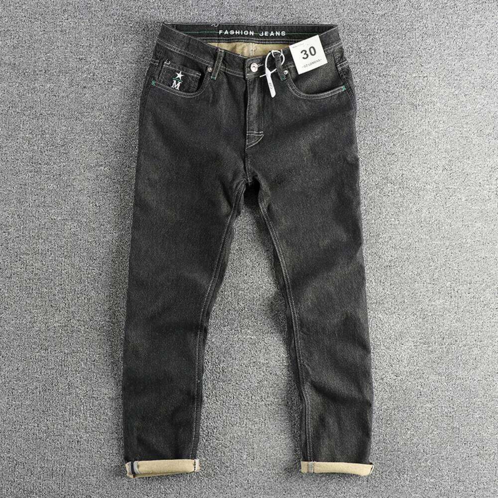 Embroidery Craft Black Wash Retro American Trend Jeans Men Slim Straight Leg Four Seasons Matching Pants