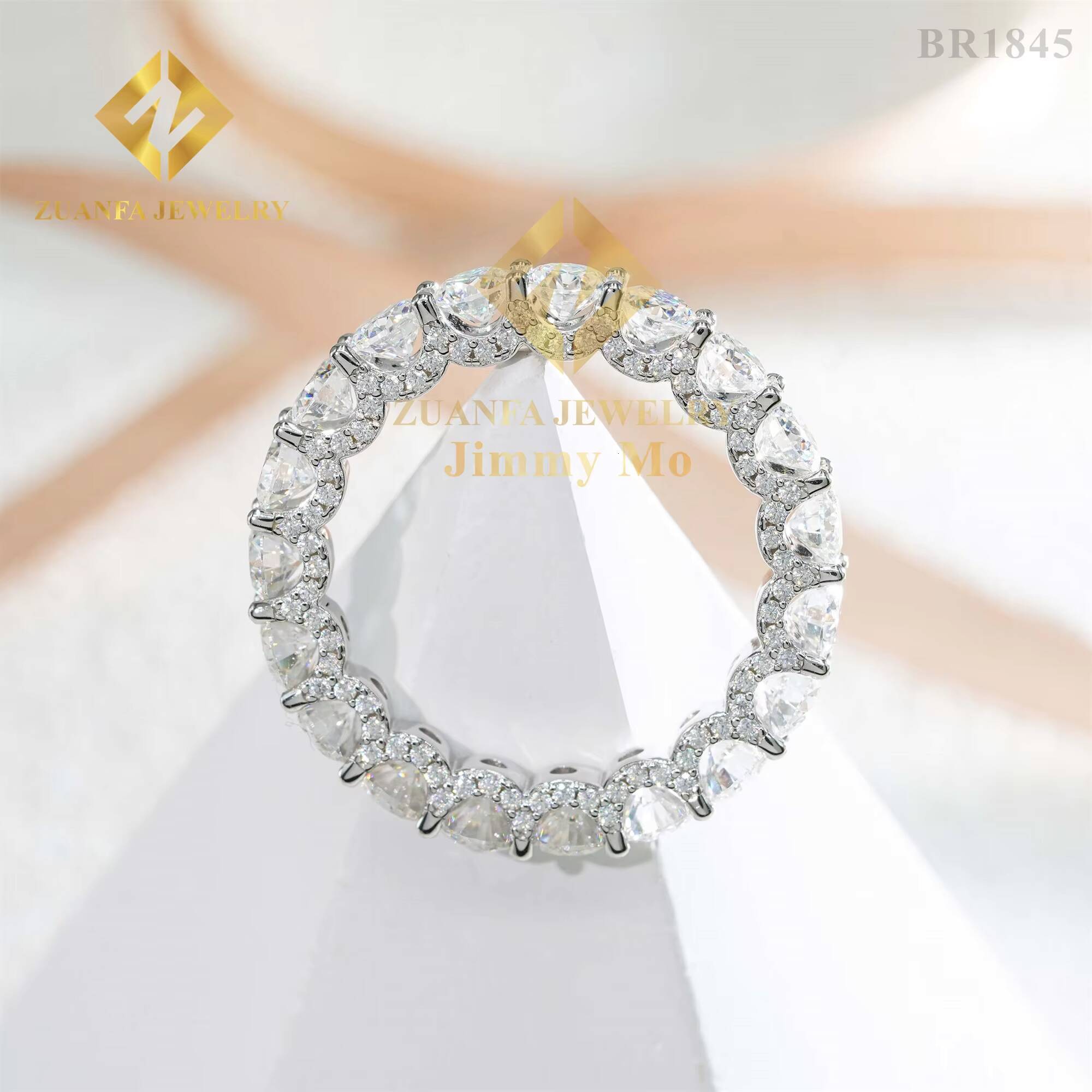 Women Wedding Jewelry 925 Silver White Gold Prong Setting VVS1 4mm Round Full With Moissanite Diamond Eternity Band Ring