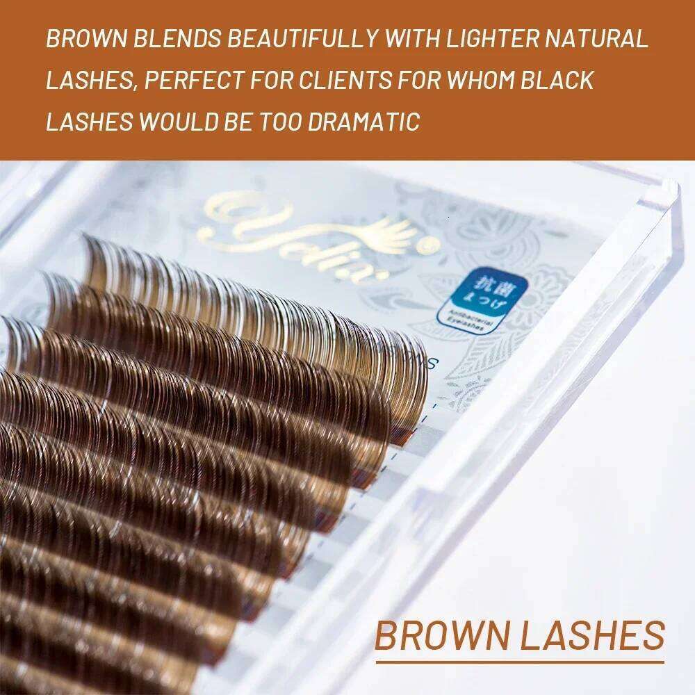 Yelix Brown Ellipse Flat Eyelashes Extensions 12 Rows B/C/D Curl Split Tips Super Soft Natural Eyelash Extension X250725