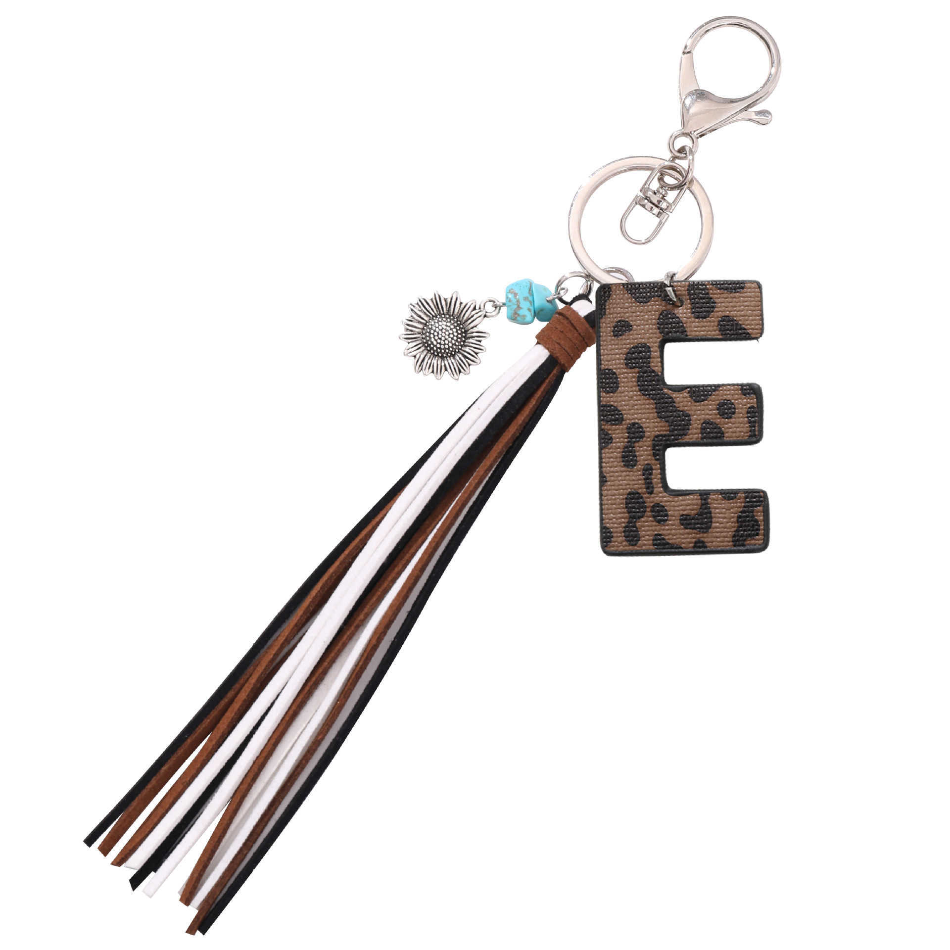 Western Cowboy Style Leopard Print Oil Edge Leather Letter a Korean Velvet Tassel Keychain Pendant Bag 250715