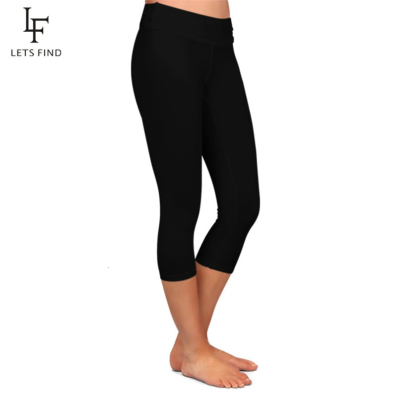 LETSFIND High Quaility Milk Silk Women Waist Fitness Leggings Solid Black Elastic Soft Slim MidCalf Pants 250725