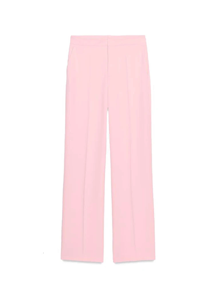 Feather Cuff Blazer Pants Set Women Pink Lapel Long Sleeve Button Jackets Wide Leg Pants Summer Lady Pockets Outfit 250723