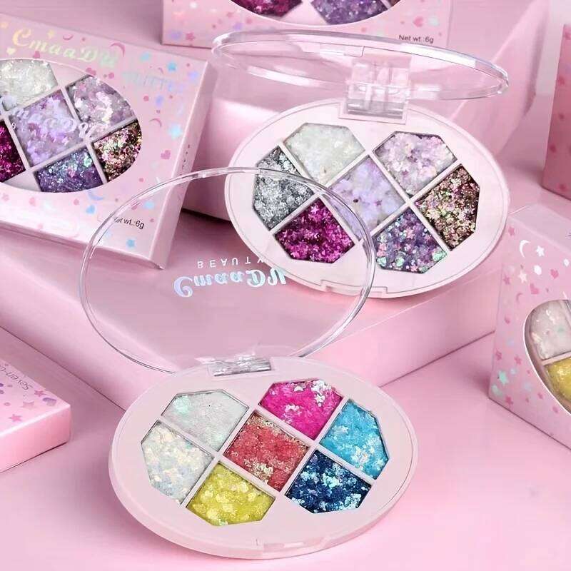 CmaaDu 7-Color Glitter Eyeshadow Tray Pearl Effect Highlighter Waterproof Long-Lasting Easy Apply for Stage Performance