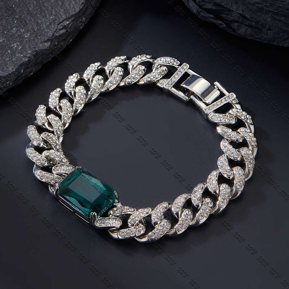 Emerald New Hip-Hop Necklace Fashionable High-End Alloy Rhinestone Cuban Chain Pinduoduo