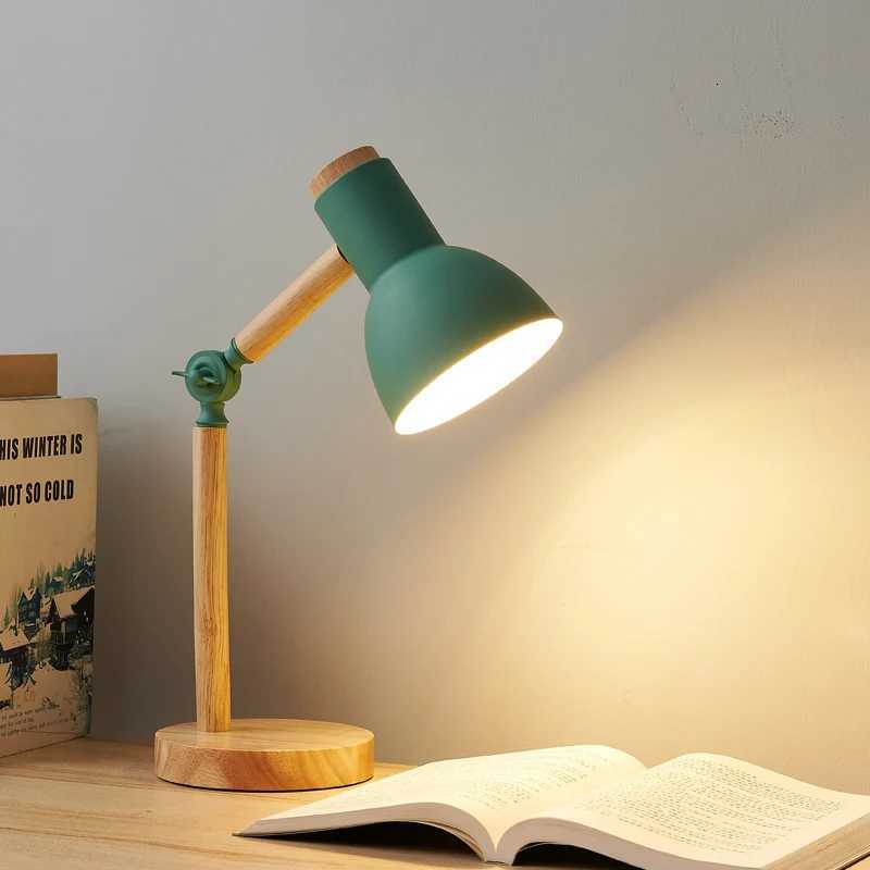 Creative Nordic Table Lamp Wooden Art LED Turn Head Simple Bedside Desk Light/Eye Protection Reading Bedroom Study Lamp XJ250725