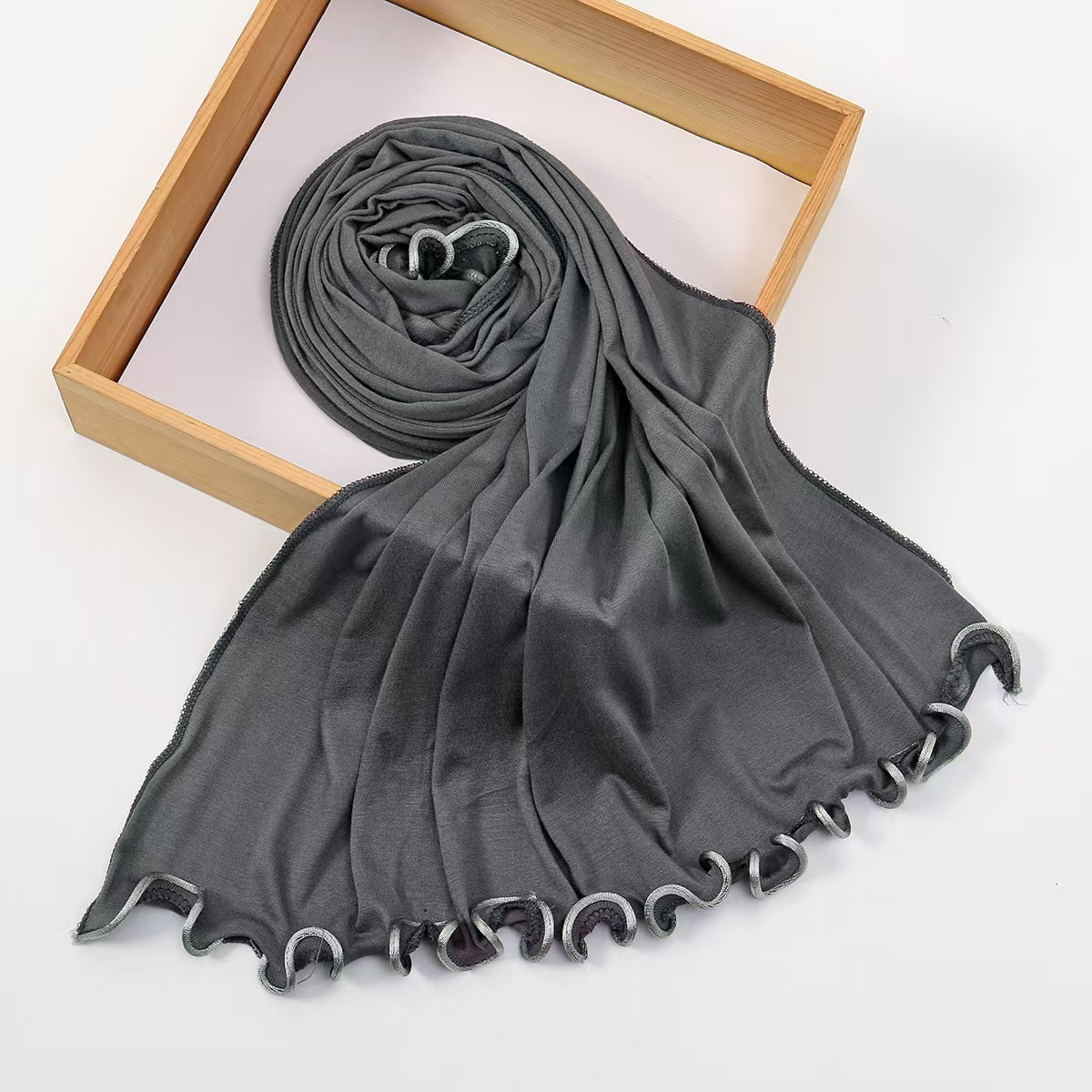 T1316 solid color wood ear edge mercerized cotton ladies headscarf Malay light and simple and comfortable long head wrap shawl