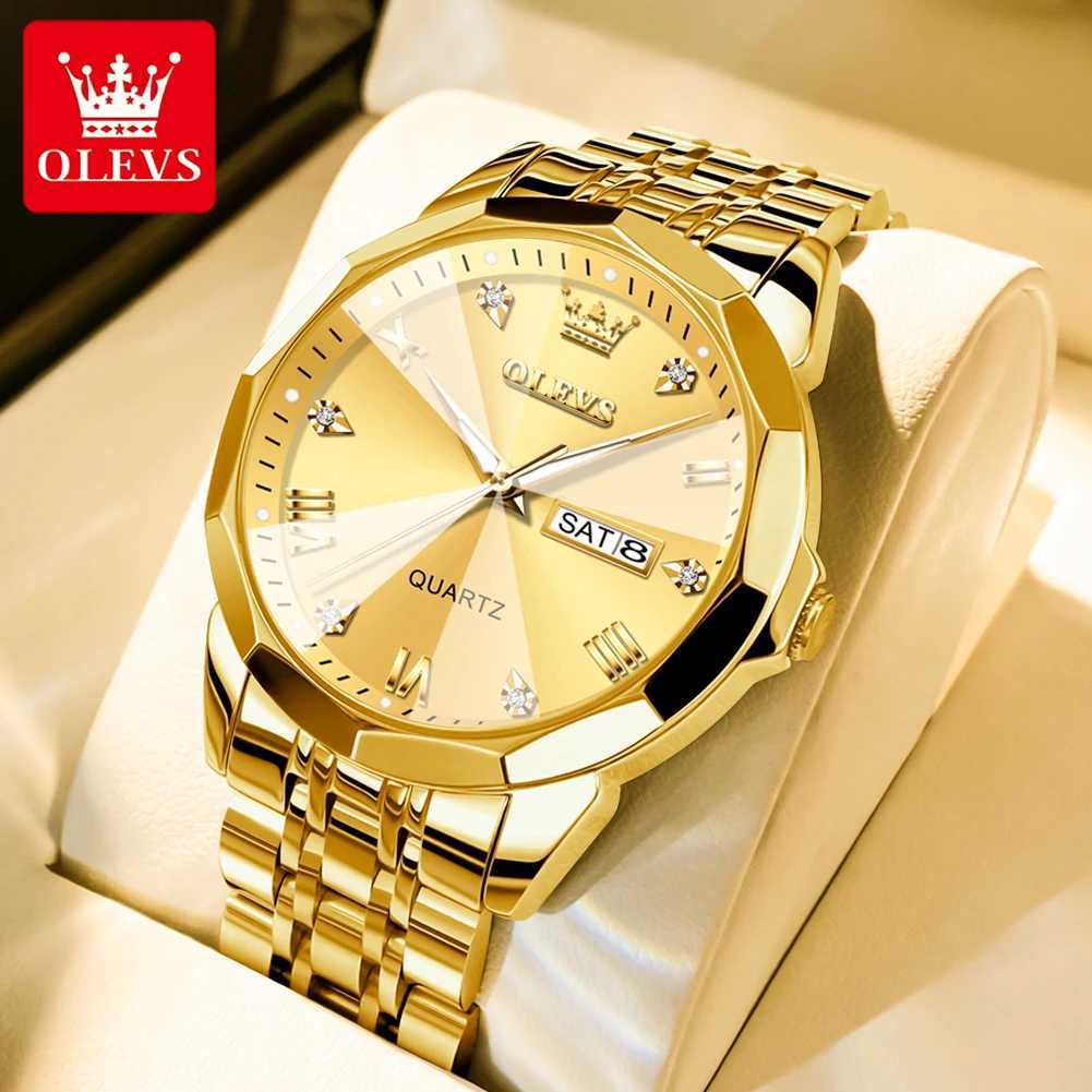 OLEVS New Watch for Men Quartz Waterproof M Wristwatch Gold Stainless Steel Strap High-end Luxury Mens Watch Clock X2507261