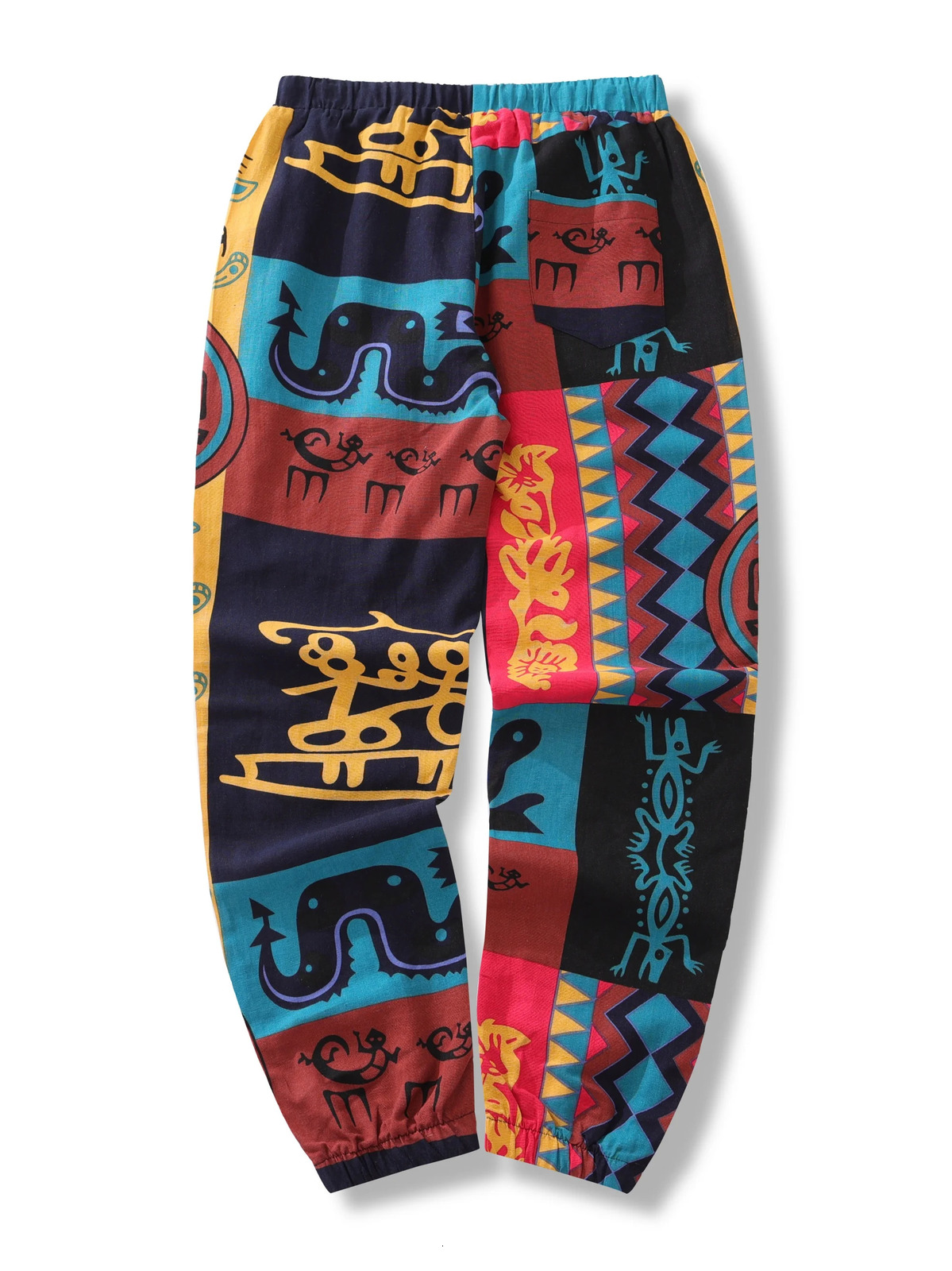 Mens Boho Tribal Print Stretch Linen Pnats Cotton Blend Drawstring LightWeight Trousers with Pockets Summer Jogger Pants 250724