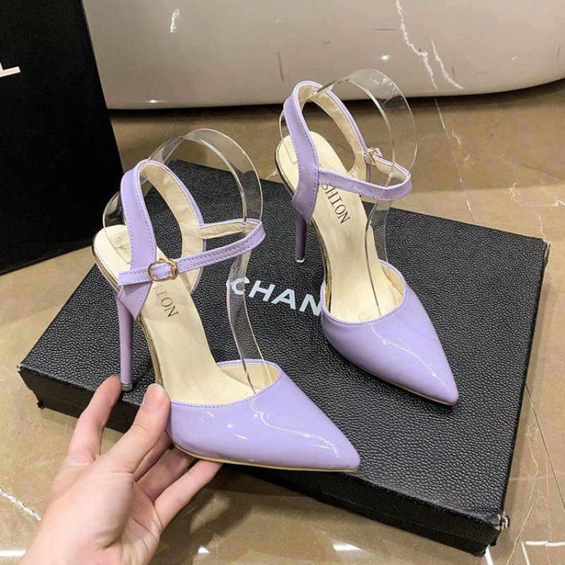 Stiletto Heels Sandals with Ankle Strap for Women 12cm High Heel, Pointed Toe, Hollow Design, Elegant Party Shoes, Plus Size Available