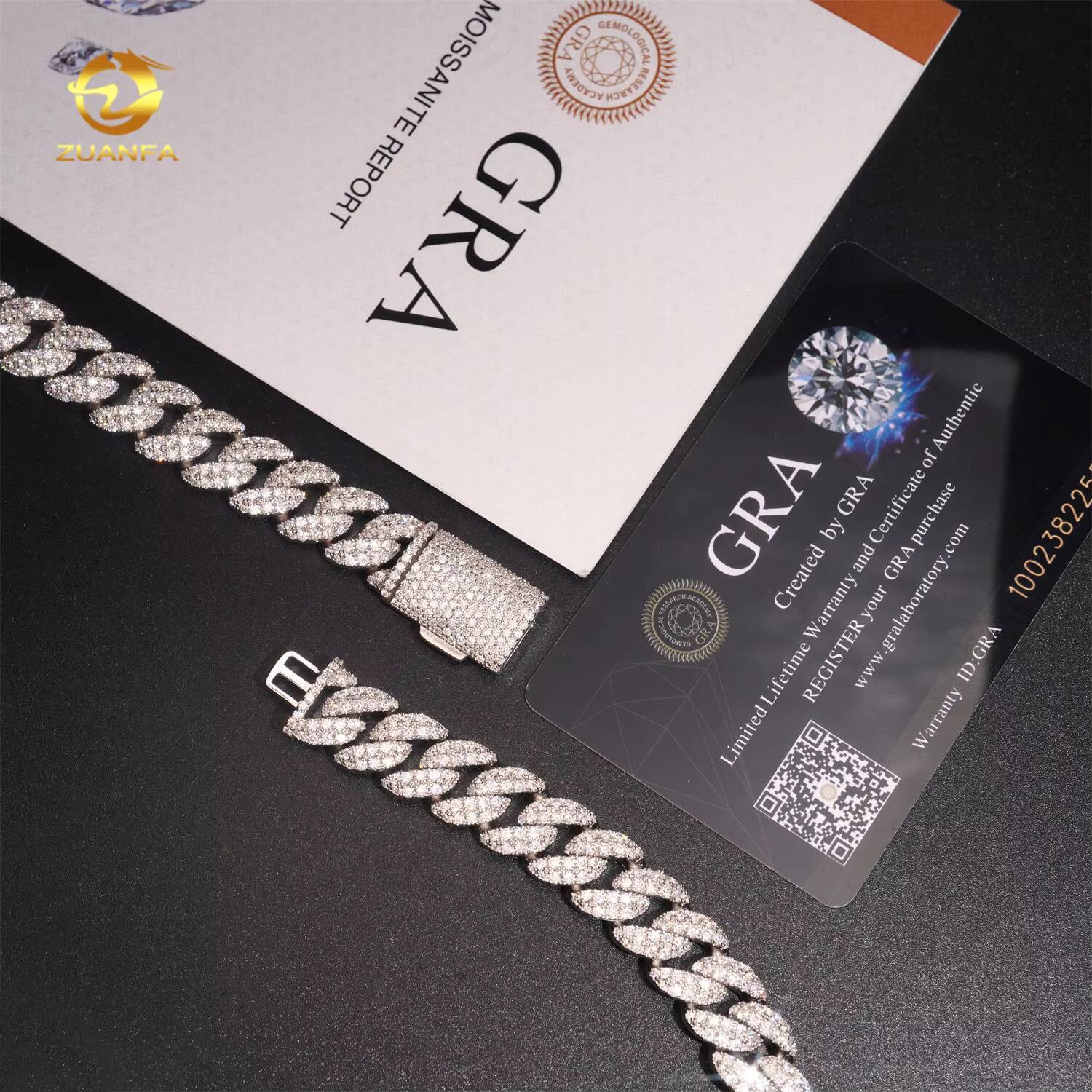 Hot Sale Moon Shape Hip Hop Jewelry Iced Out 12mm Sliver 925 Lab Diamond Moissanite Cuban Link Chain