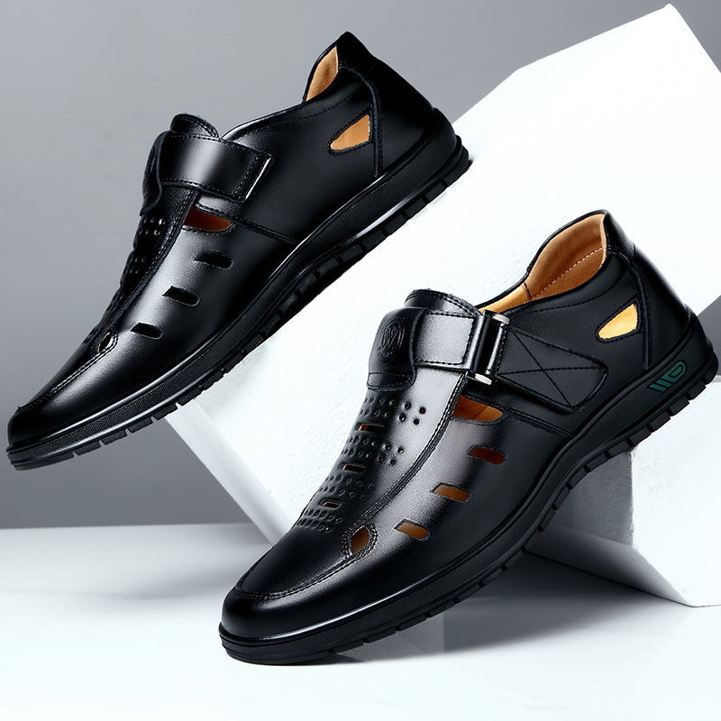 Men Genuine Leather Sandals Summer Breathable Casual Shoes for Man Slip on Clogs Outdoor Non Slip Hand Made Sandalias