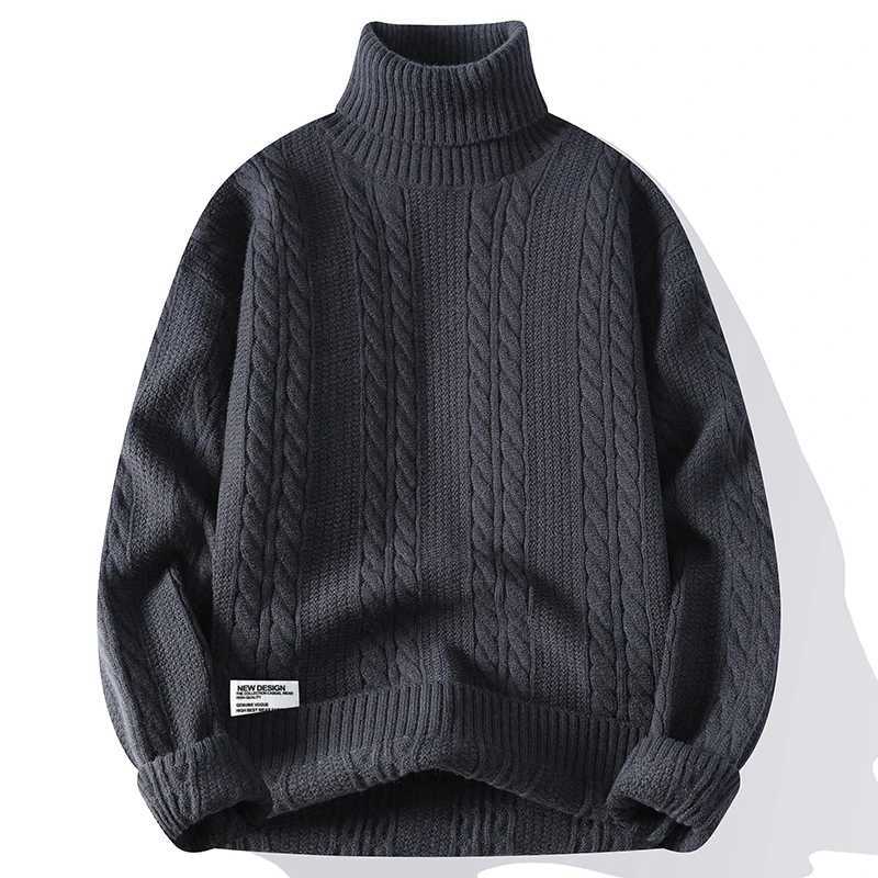 Autumn Winter Vintage Mens Turtleneck Sweater Solid Color Loose Casual Knitted Pullovers Men Youthful Vitality Knit Sweaters Z250725
