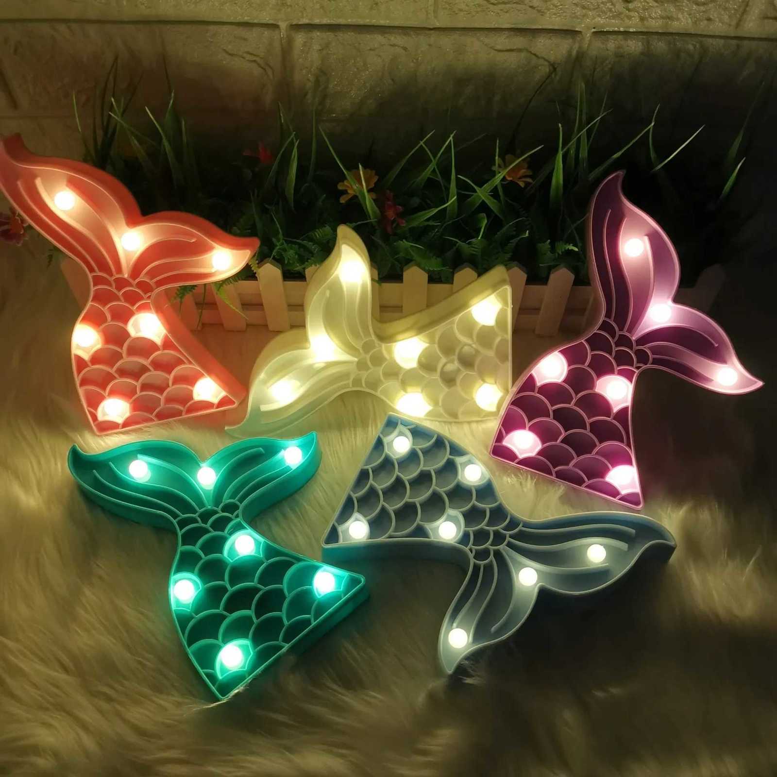 Mermaid Tail LED Night Light Indoor Lamp Party Home Bedroom Cute Heart Kids Decoration Cartoon Christmas Girl Gift Light XJ250725