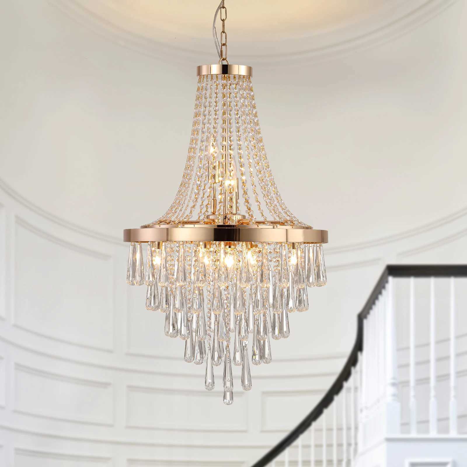 Large Luxury Gold Crystal Chandelier Dazzling K9 Crystals Superior Metal Finish Ideal for Chic Decor XJ250725