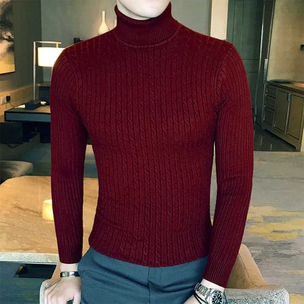 Autumn Winter Turtleneck Pullovers Men Warm Solid Color Mens Sweater Slim Fit Pullovers Men Knitting Sweaters Bottoming Shirt Z250725