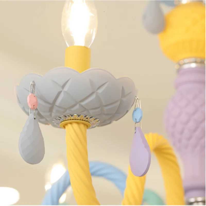 European Children Rainbow Chandelier Designer Macaron Lights LED Candle Light Childrens Bedroom Princess Room Kawaii Light XJ250725