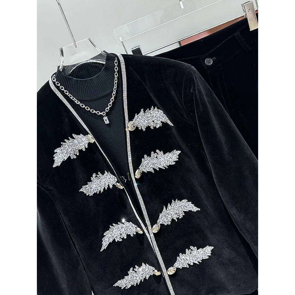 Trendy Male Veet Two-Piece Set 2024 Autumn New Fashion Men's Hot Dia Long-Sleeve Jacket Trousers Suit