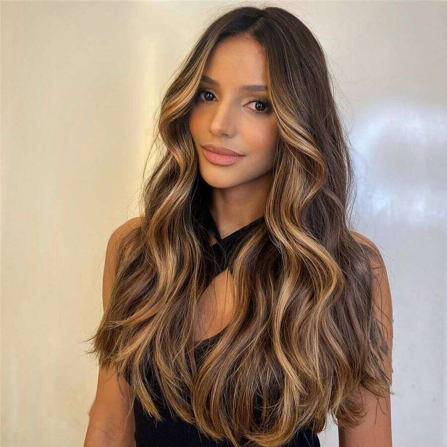 Long Curly Middle Part Synthetic Heat Resistant Fiber for Women - Daily Use Party Wig in Dark Root Gold Copper Brown